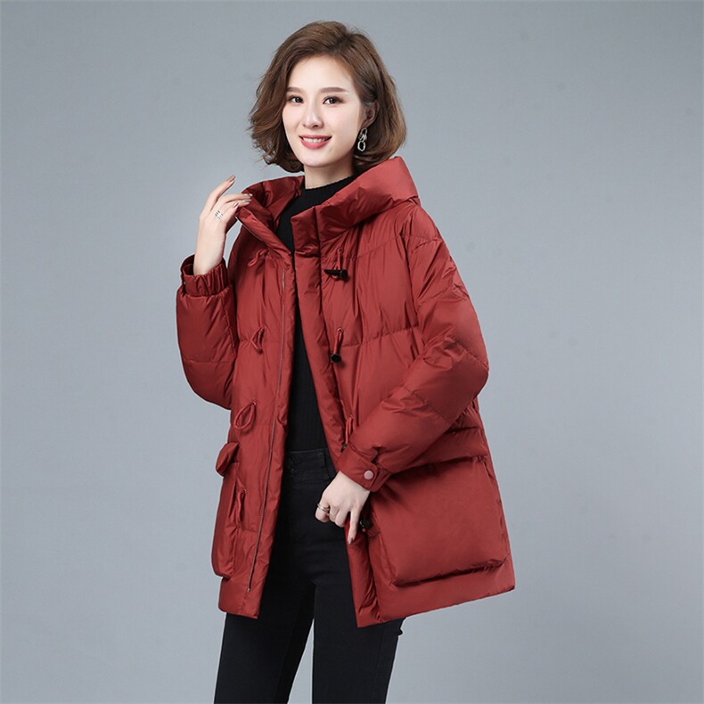 2022年冬季新款轻薄保暖白鸭绒羽绒服女中长款韩版休闲连帽短外套图片