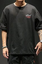 2021春夏新款日系黑墙潮流韩版宽松鲨鱼印花男装圆领T恤T88-P35，男装T恤，电商A009A（原A058A）