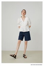 荷叶边V领白衬衫，女装衬衫，喜午