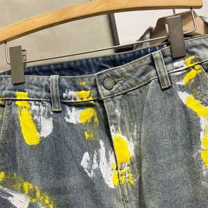 美式高街涂鸦彩绘印花多口袋直筒牛仔裤男潮牌小众显瘦百搭直筒裤图片