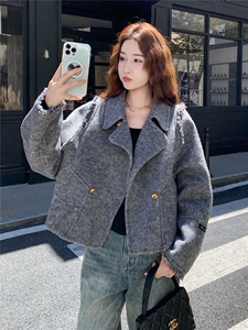 现货主推新款双面羊毛呢流苏双排扣女士精品羊毛外套图片