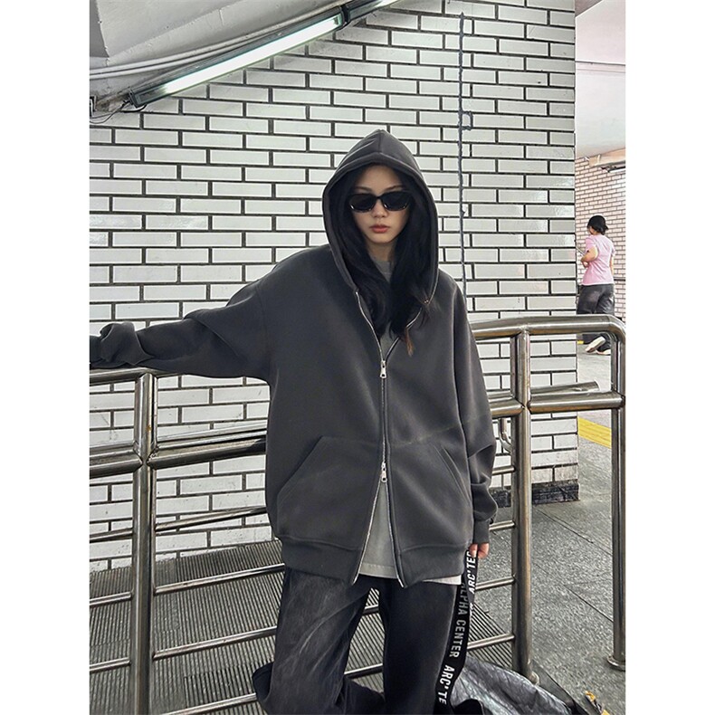 抖音得物品质二开26春装男女美式高街结构双拉链开衫卫衣外套,女装短外套,电商A486-1