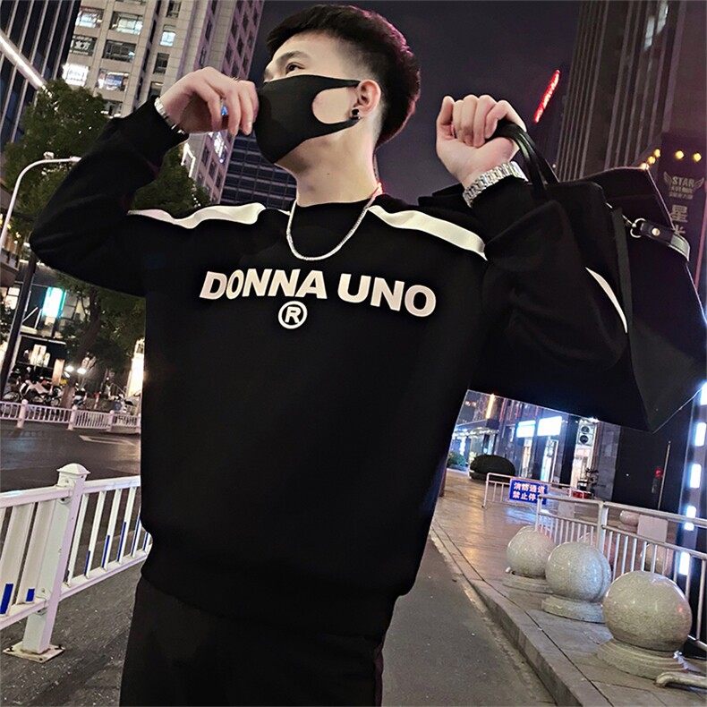 Y30/特P58控78春季美式复古撞色肩线字母印花套头卫衣男黑首1，男装卫衣，星座305B