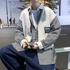 男春季衬衫假两件格子长袖衬衫C0005P39，男装衬衫，星座1116-2
