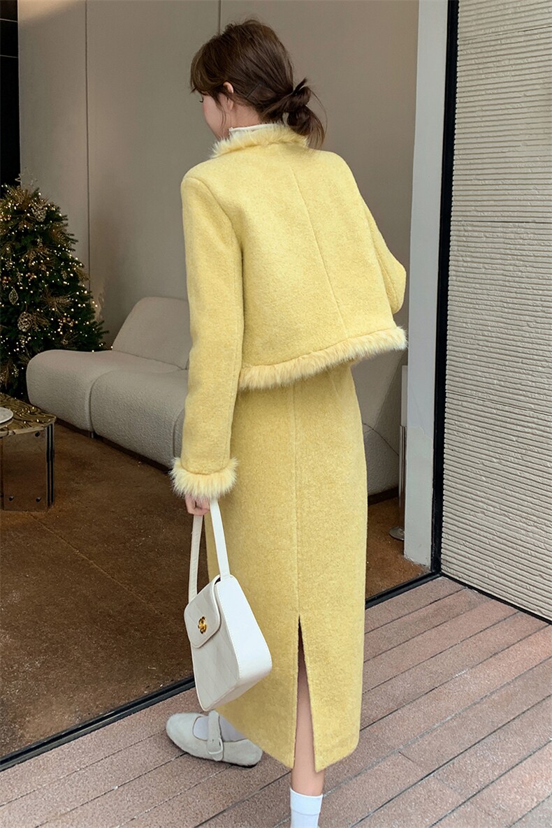 独特漂亮黄色小香风外套女春秋2025年超火好看高级感无领西装上衣,女装套装/套裙,2D148