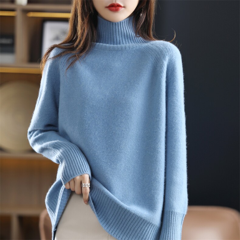 高领套头打底衫女秋冬2024新款纯色长袖羊毛衫,女装羊毛衫,冀清阳荣