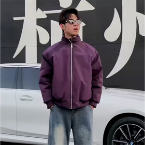 高品质春装新款老钱风美式高街解构立领棒球服飞行夹克潮休闲外套图片