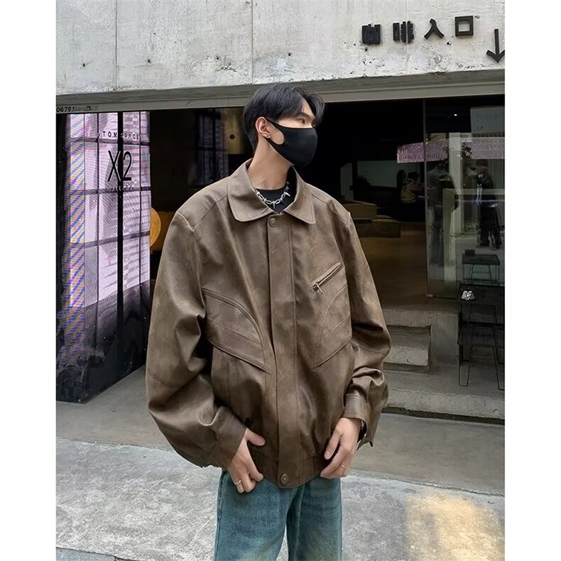 扎染皮衣男韩版潮流高街帅气百搭2024秋冬新款ins外套W5555-P88,男装皮衣,星座412-2