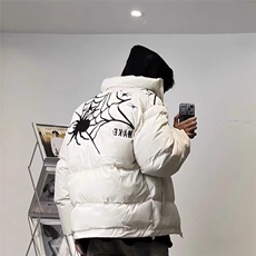 美式高街蜘蛛网刺绣字母棉服棉衣冬季加厚男女宽松面包服潮外套，男装棉衣，星座506A