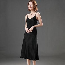 优雅真丝吊带连衣裙女夏季修身显瘦中长款气质名媛风，女装连衣裙，澳冬特羊绒