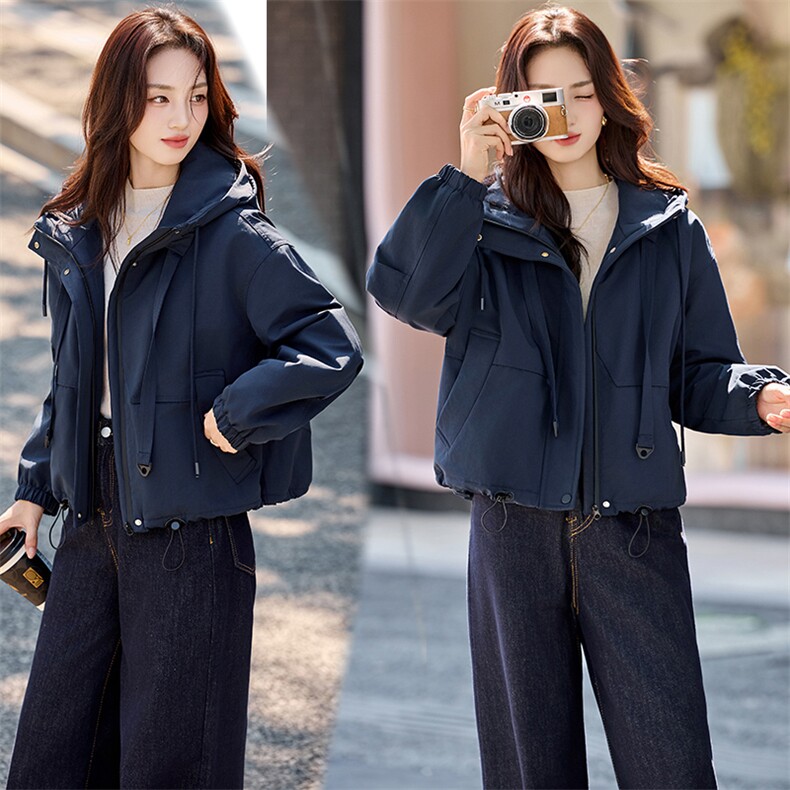 2025秋冬装新款时尚简约气质休闲收腰加绒派克服女装外套，女装棉衣/棉服，香水丽阁