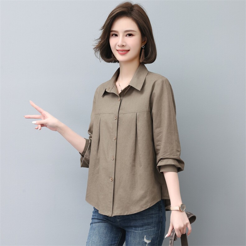 时尚宽松棉麻衬衣女长袖百搭显瘦休闲上衣新款韩版简约气质衬衫,女装衬衫,依恋蒂丝