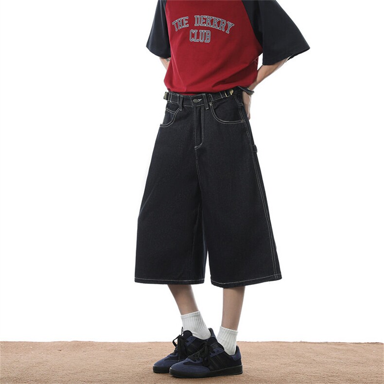 XZ-221-1/DK4008/P50控68美式复古丹宁深蓝色阔腿牛仔短裤七分裤,男装牛仔裤,星座221-1