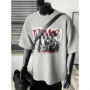 现货-原创-毛圈面料反拼印花短袖美式T恤宽松1016-1 T340 P37 K68，男装T恤，星座1016-1（原电商B408-1）