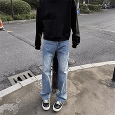 男士夏季闪电纹牛仔裤个性微喇休闲长裤，男装牛仔裤，星座410-7