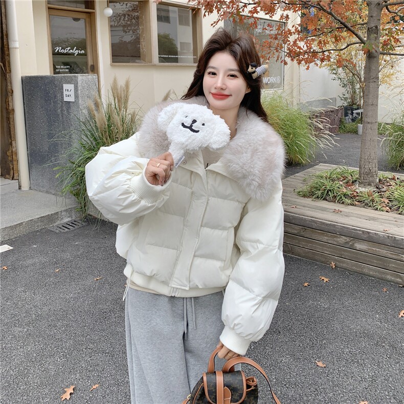 气质超好看韩货大毛领白色羽绒服女2026冬新款高级感百搭短款外套,女装羽绒服,2C218