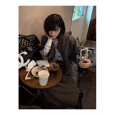 miu系千鸟格短款夹克男秋季灯芯绒领口老钱风外套情侣正肩飞行服，男装夹克，星座1608