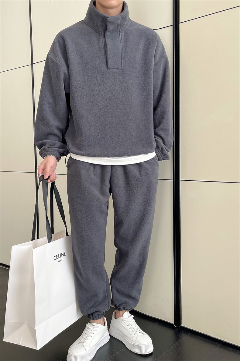 轻奢风2025秋冬季男士摇粒绒运动套装男新款高领两件套C208-6787,男装休闲套装,电商C208