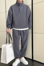 轻奢风2025秋冬季男士摇粒绒运动套装男新款高领两件套C208-6787，男装休闲套装，电商C208