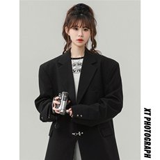 中性风金属装饰西服女成分：96%聚酯纤维4%氨纶XF77069P85控128，男装西服，星座226-1