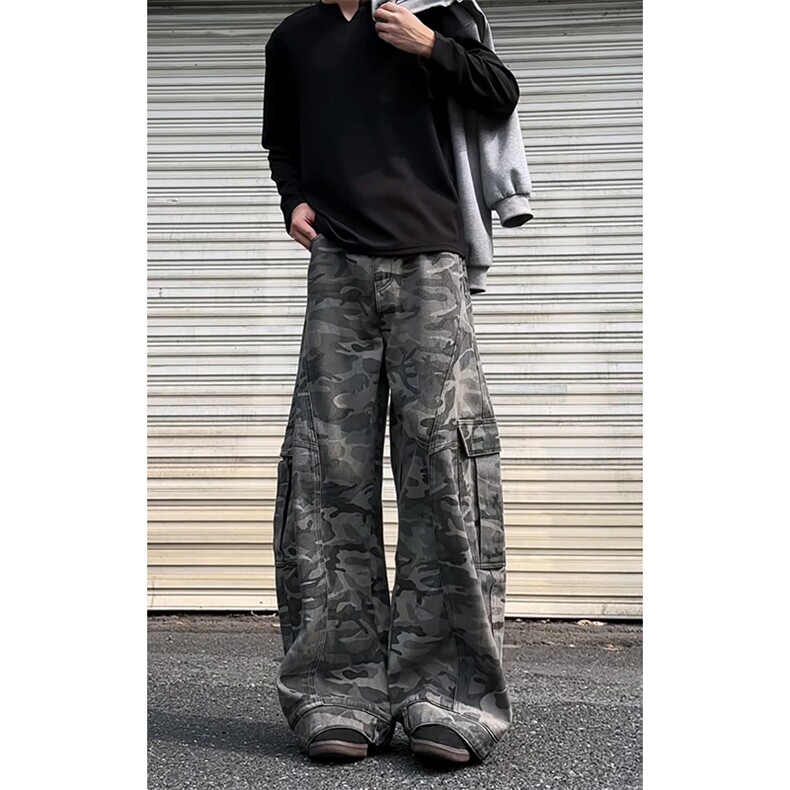 美式迷彩弯刀牛仔裤男高街口袋宽松工装裤A166-NA5814-特P70控118,男装牛仔裤,电商A166