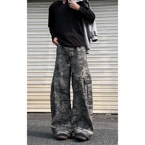 美式迷彩弯刀牛仔裤男高街口袋宽松工装裤A166-NA5814-特P70控118