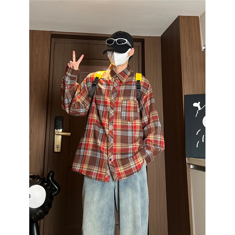 控价59港风格子衬衫宽松外套男女衬衣百搭格子外套CS2402P35,男装衬衫,电商A128