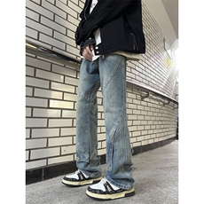 春美式修身裤子男复古拼接水洗做旧潮牌拖地牛仔裤N0505-P50，男装牛仔裤，星座308B-1