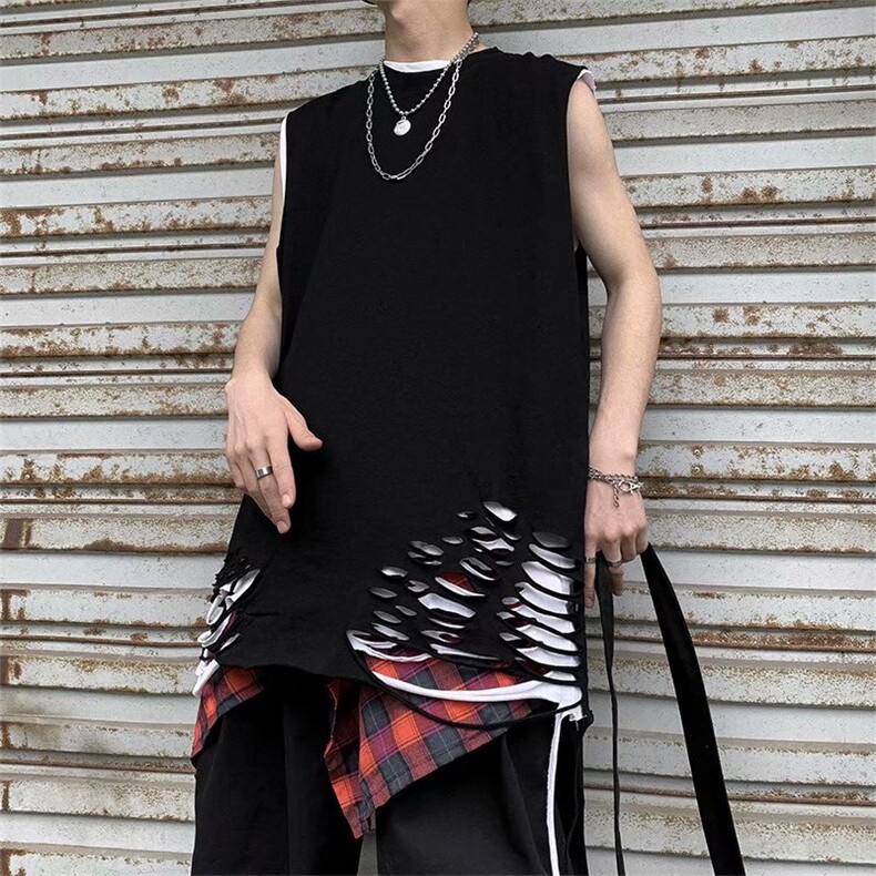 夏季韩版ins男女情侣宽松高街暗黑破洞背心上衣潮无袖BX52-P22,男装背心/马甲,星座1008