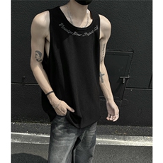 慵懒风夏季宽松坑条无袖T恤港风情侣背心男装坎肩内搭上衣S323P23，男装T恤，电商A233-1