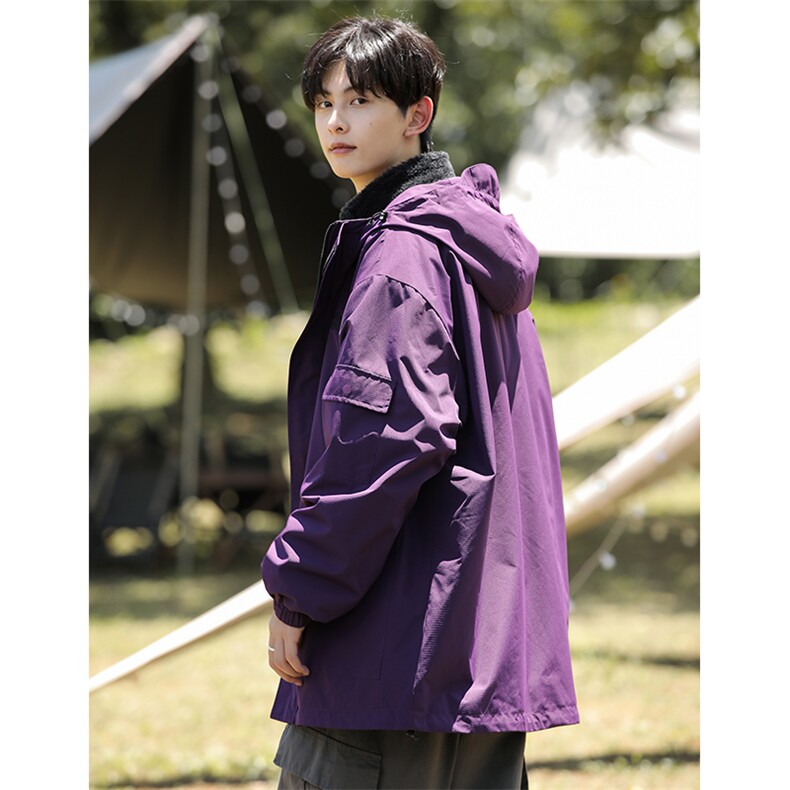 秋冬三合一连帽双层冲锋衣纯色宽松港风情侣棉袄外套MY9318P-115,女装短外套,电商A128