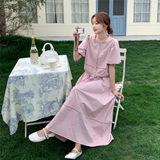 甜美超火粉色泡泡袖半身裙套装女夏2025新款独特漂亮巨好看两件套，女装套装/套裙，素月