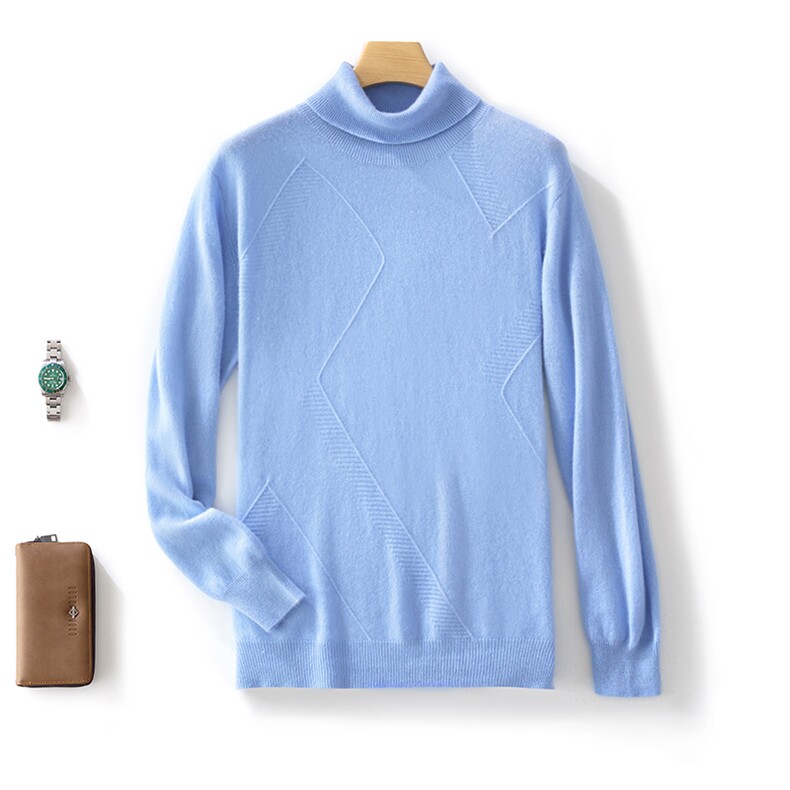 时尚男士秋冬新款羊毛大菱形高翻领毛衣保暖舒适经典百搭，男装羊毛衫，邓利维