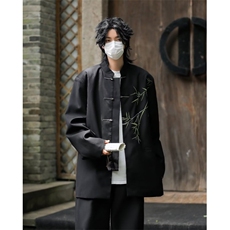 新中式男装风翠竹刺绣垫肩西装男改良中山装上衣W28，男装民族服装，星座1116A-1（原606A）