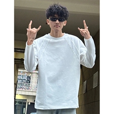 抖音得物品质26春装美式高街曼巴棉螺纹拼接卫衣圆领长袖T恤YT164，男装T恤，电商A486-1