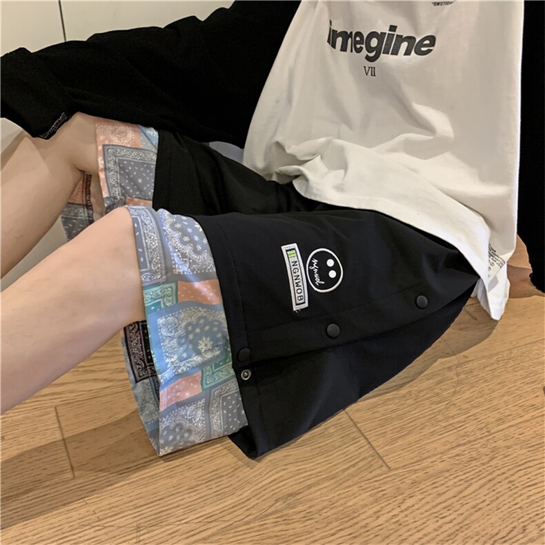 日系2021假两件夏装港风休闲短裤男宽松直筒五分ins青年K933-P30,男装休闲裤,星座512-4