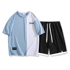 夏季运动套装日系白底休闲百搭时尚短套装CK2410+TC3155-P51控89，男装休闲套装，星座717