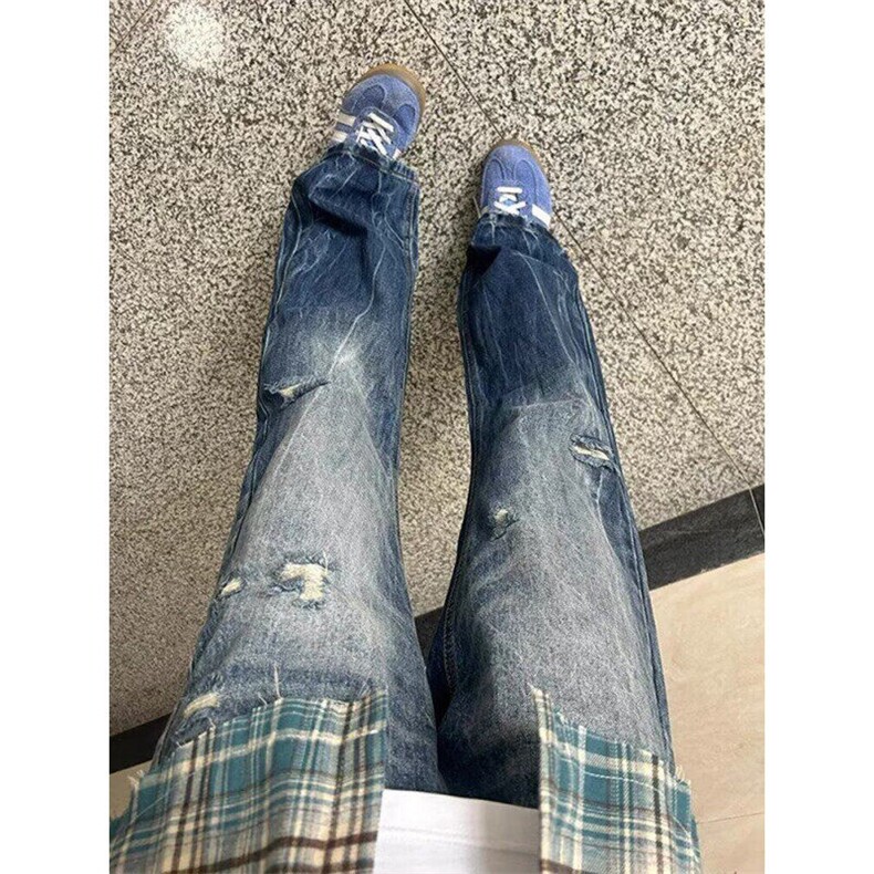 复古小众解构牛仔裤男士春秋季痞帅宽松休闲做旧直筒裤子NA411,男装牛仔裤,星座1116A（原606A-3）