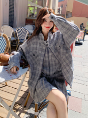 美式复古格子背心连衣裙套装女2025秋季新款甜酷风休闲外套两件套，女装套装/套裙，2C212