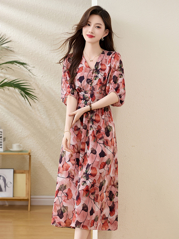 高端品牌仿真丝连衣裙奢华夏季高级感贵夫人年轻款遮肚裙子,女装连衣裙,臻衣坊
