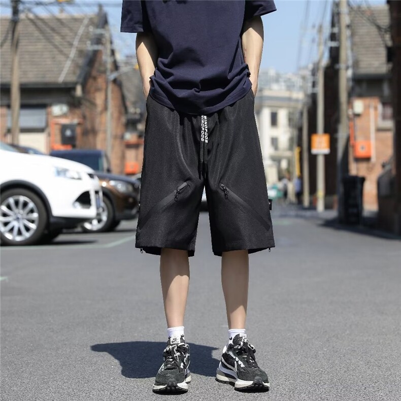 短裤男士夏季新款拉链冲锋裤美式高街潮牌痞帅休闲五分裤-X2402,男装休闲裤,星座601-2