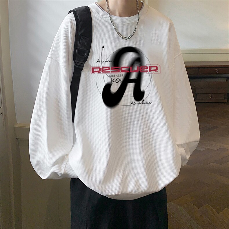 23/秋季华夫格圆领卫衣男装港风长袖t恤WF3174-P30控48,男装卫衣,电商B370