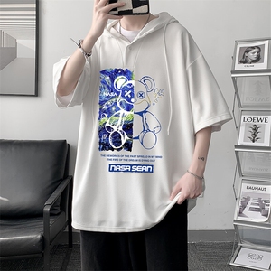 LD54290-P45NASA 连帽短袖t恤男大码胖子带帽五分袖中袖图片