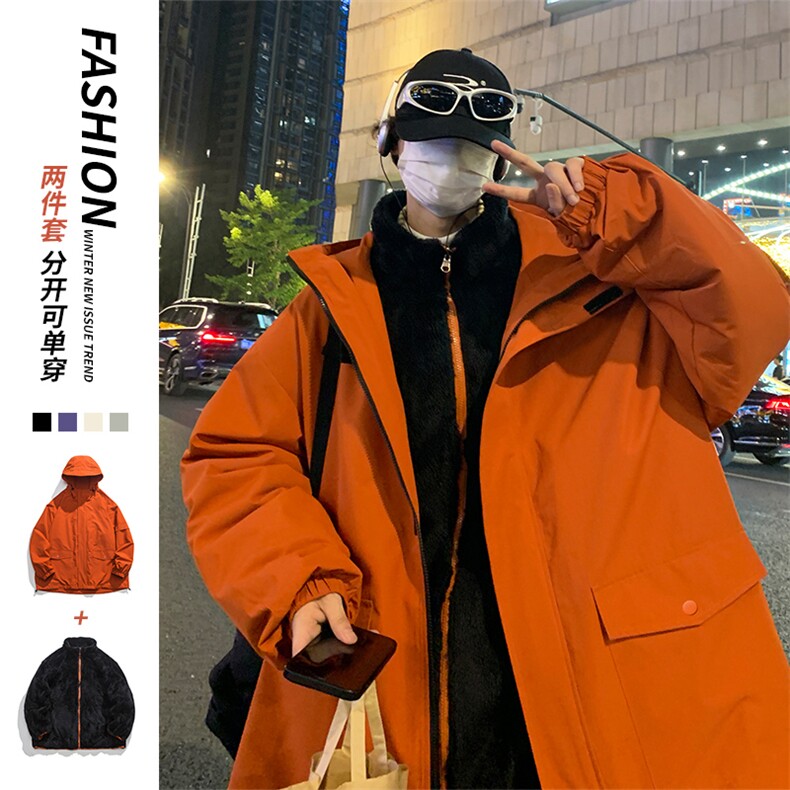 秋冬三合一连帽双层冲锋衣纯色宽松港风情侣夹克外套MY9318-P115,男装夹克,电商A128