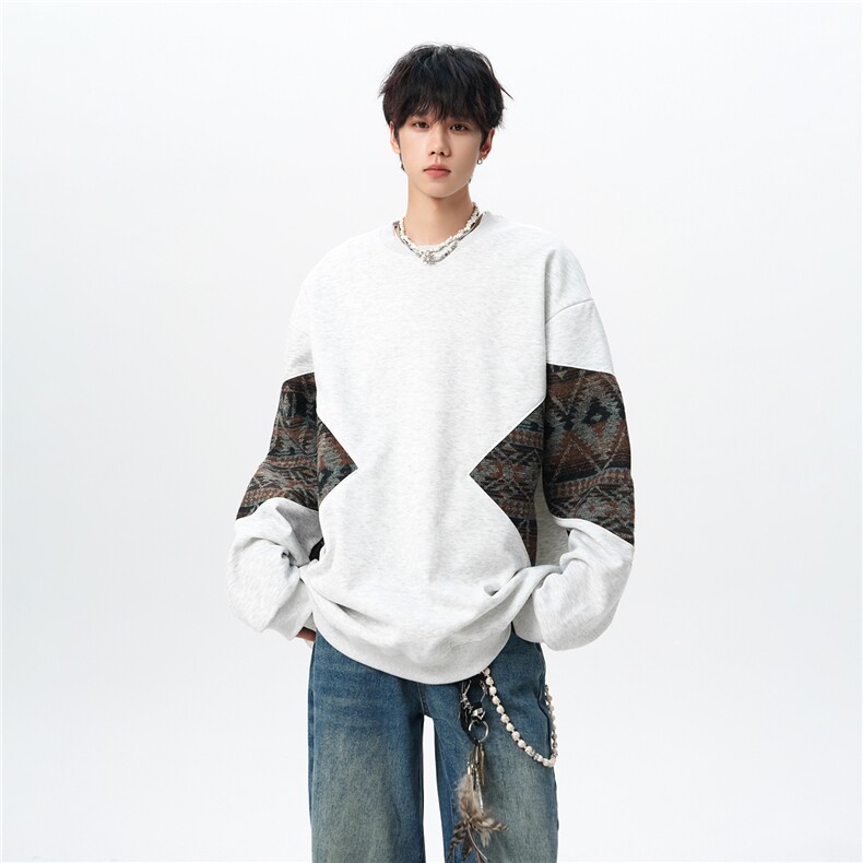 8XL-M春秋季圆领拼接撞色民族风卫衣男新款潮牌上衣服WY005P58,男装民族服装,电商B312