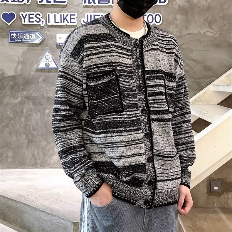 潮流油彩渐变情侣款毛衣秋季开衫宽松针织羊毛衫外套男875/P52图片