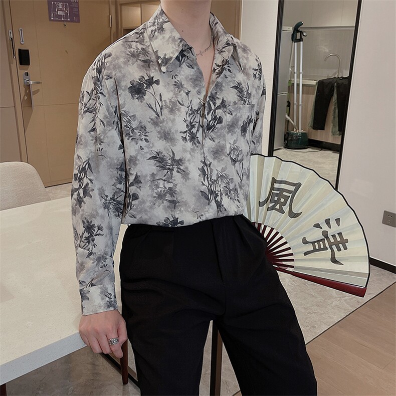 春夏新款免烫风花衬衫男高级感痞帅长袖网红防嗮衬衣CS853-P58,男装衬衫,电商B267