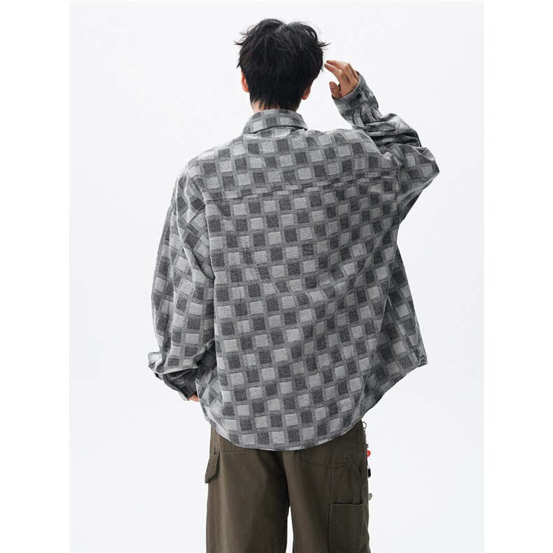 现货CS7135-P48控68M-5XL微磨毛高品质棋盘格美式提花衬衫,男装衬衫,电商D232