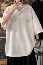 LD54238-P45连帽短袖t恤男大码胖子带帽五分袖中袖海报风，男装T恤，电商A040