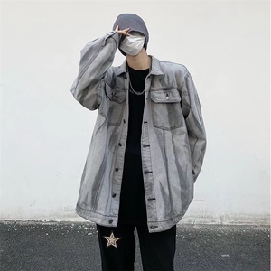 美式复古扎染渐变牛仔外套男女情侣宽松帅气夹克休闲上衣GH22-P65图片